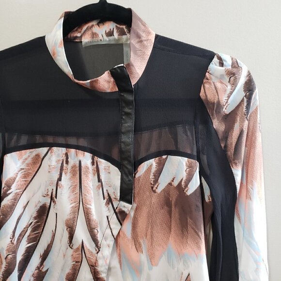 Stella & Jamie Feather Print Chiffon Silk Blouse S - Picture 8 of 10